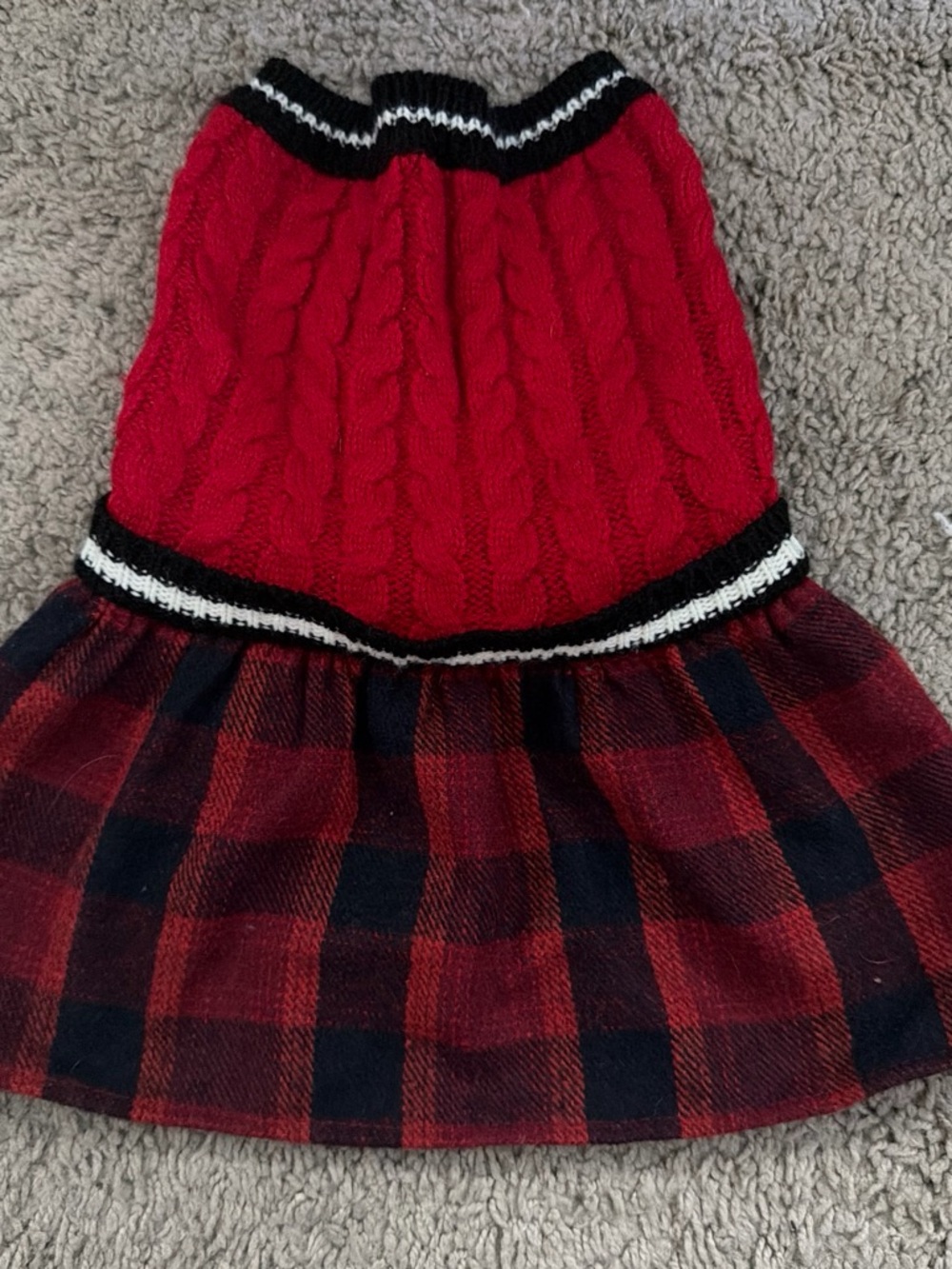 Red Cable Knit & Plaid Ruffle Dress